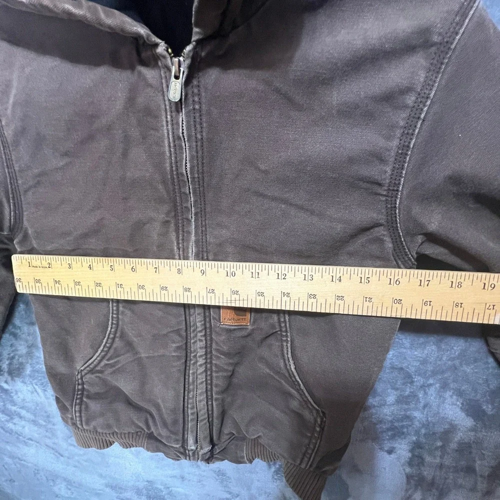 Carhartt Boys Small 8/10 Brown Canvas Hooded Utility Jacket Distressed Faded